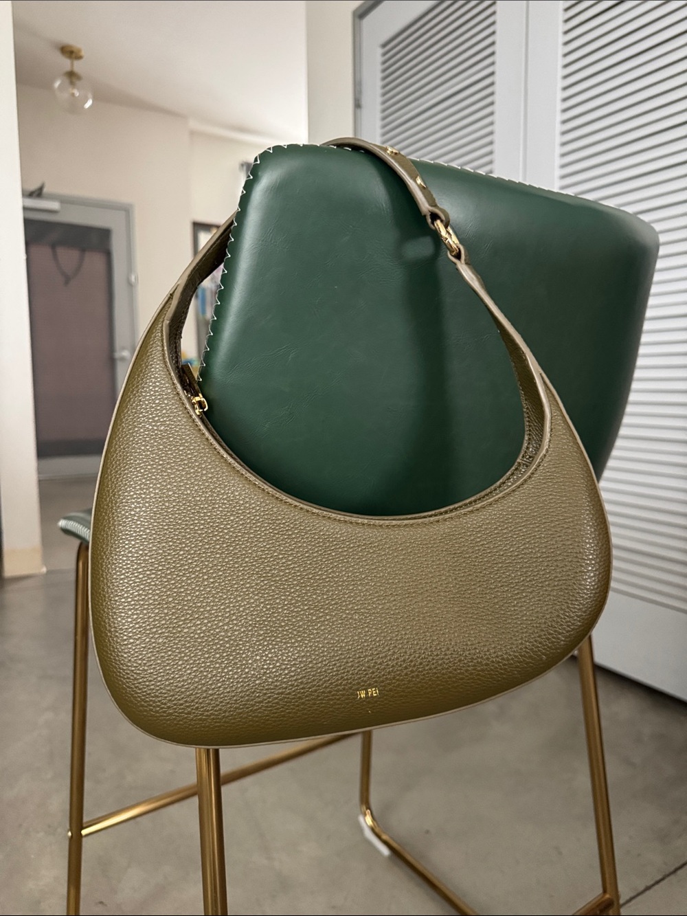 JW PEI Olive Green Leather Crescent Shoulder Bag